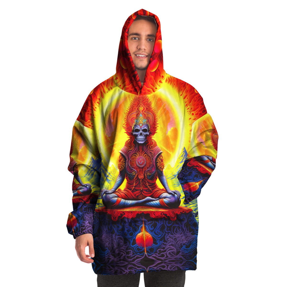 Oversized Rave Snug Hoodie - Psychedelic Skeleton Guru