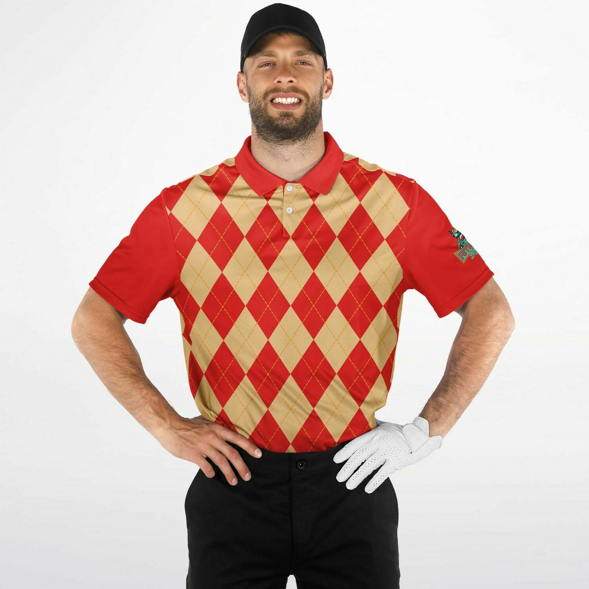 Performance Golf Polo in Sweat Wicking Ruby Argyle