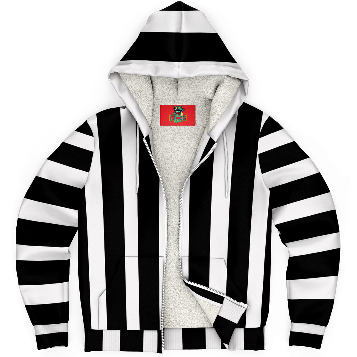 Black and white banded Microfleece Ziphoodie - AOP