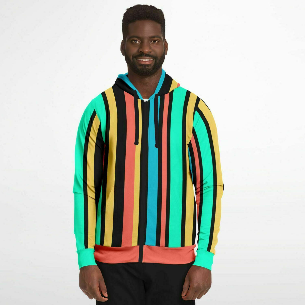 Striped Zip-Up Hoodie - AOP