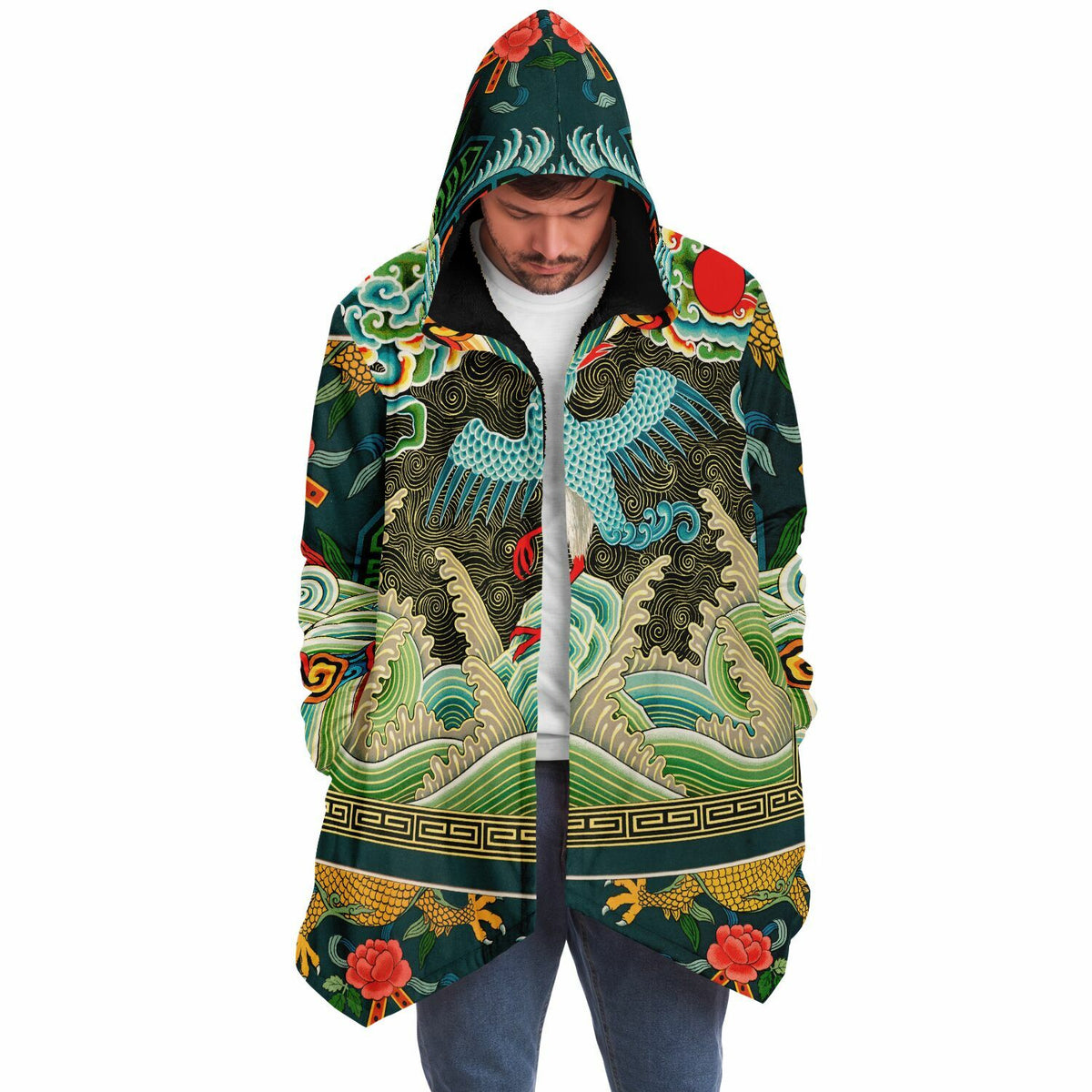 Art Nouveau Chinese Microfleece Hooded Cloak (Museum Collection)