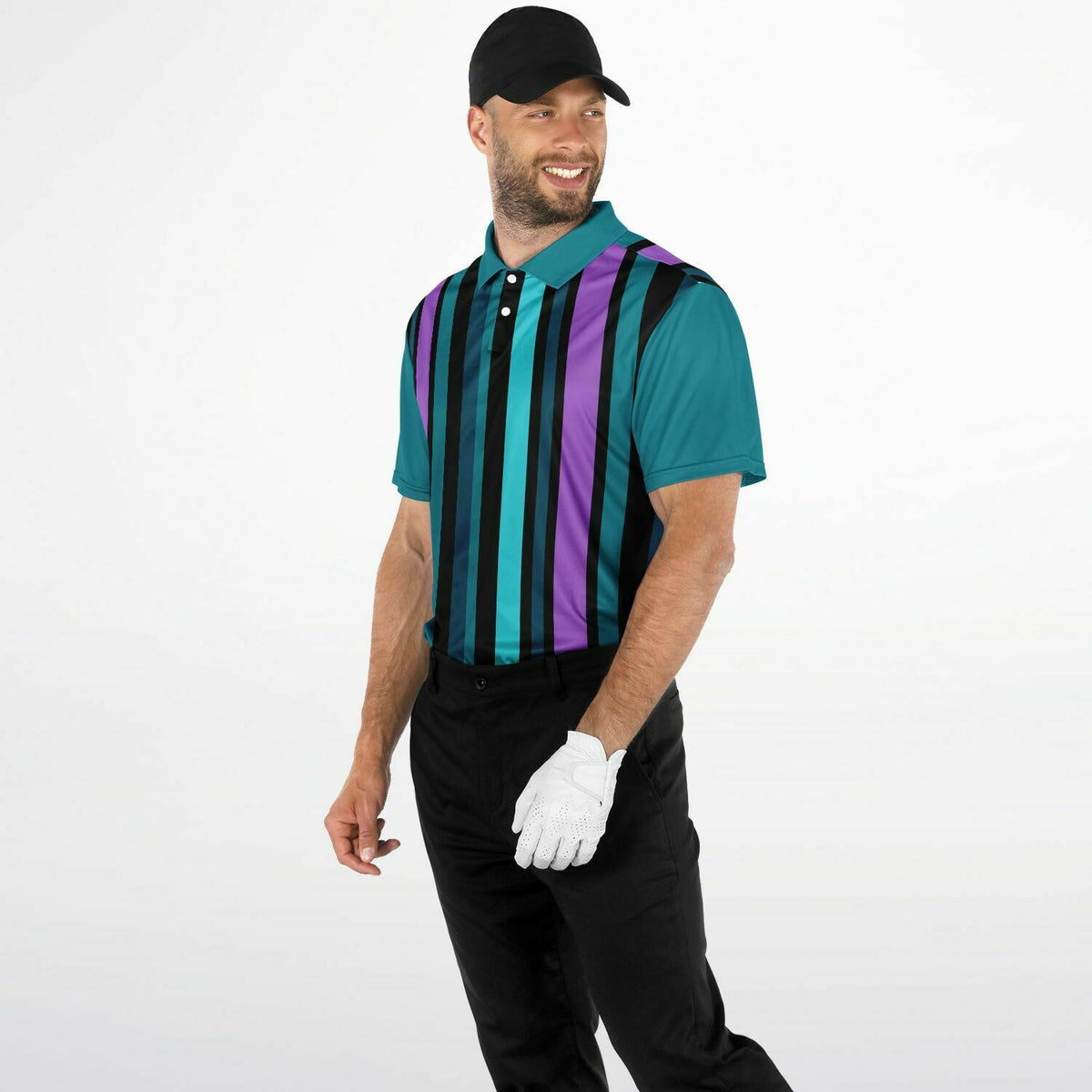 Retro Pinstripe Performance Golf Polo, Purple Pinstripe, Stylish Golf Polo