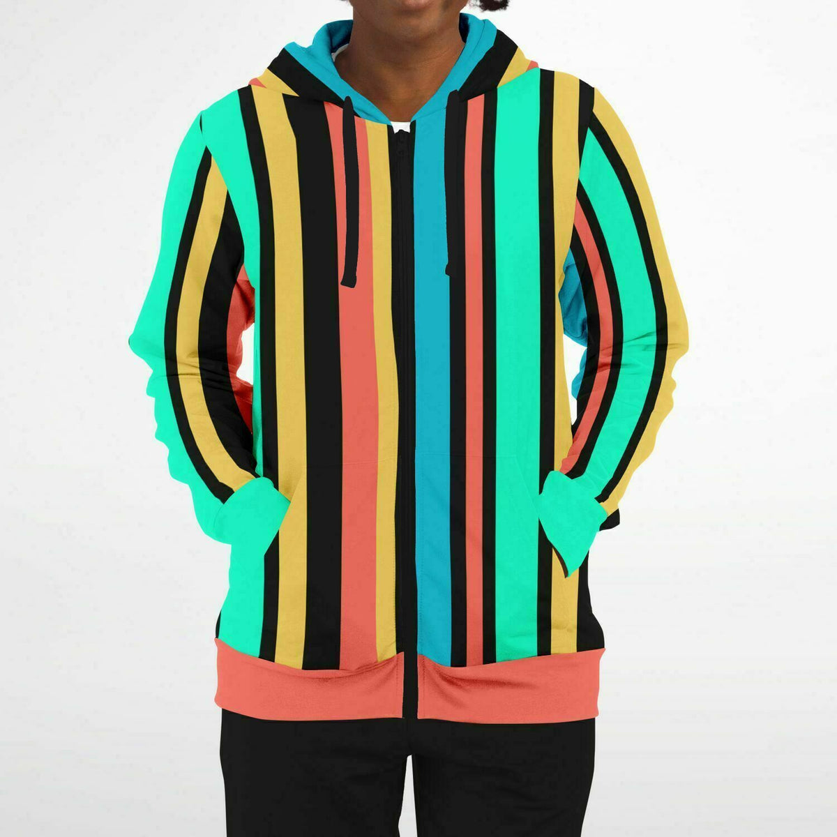 Striped Zip-Up Hoodie - AOP