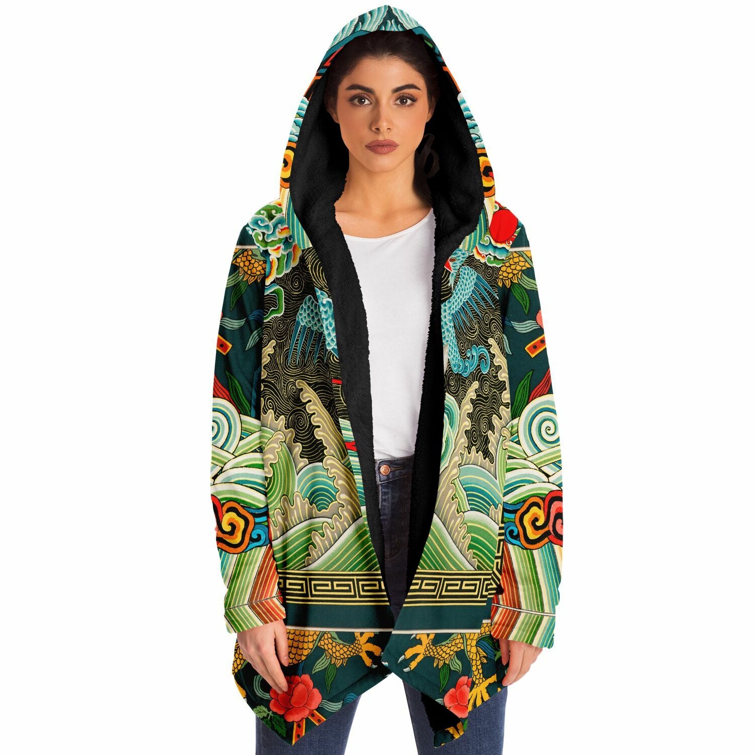 Art Nouveau Chinese Microfleece Hooded Cloak (Museum Collection)