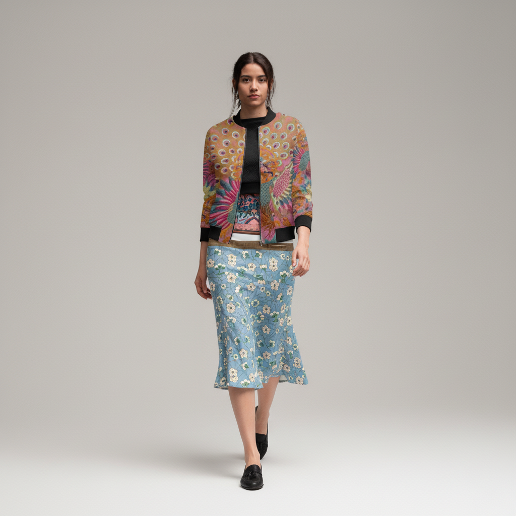 Unisex Velvet Bomber Jacket - Vintage Kimono Print