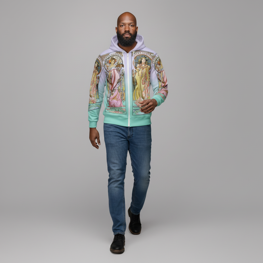 Ombre Zip Hoodie feat Art Nouveau Alphonse Mucha