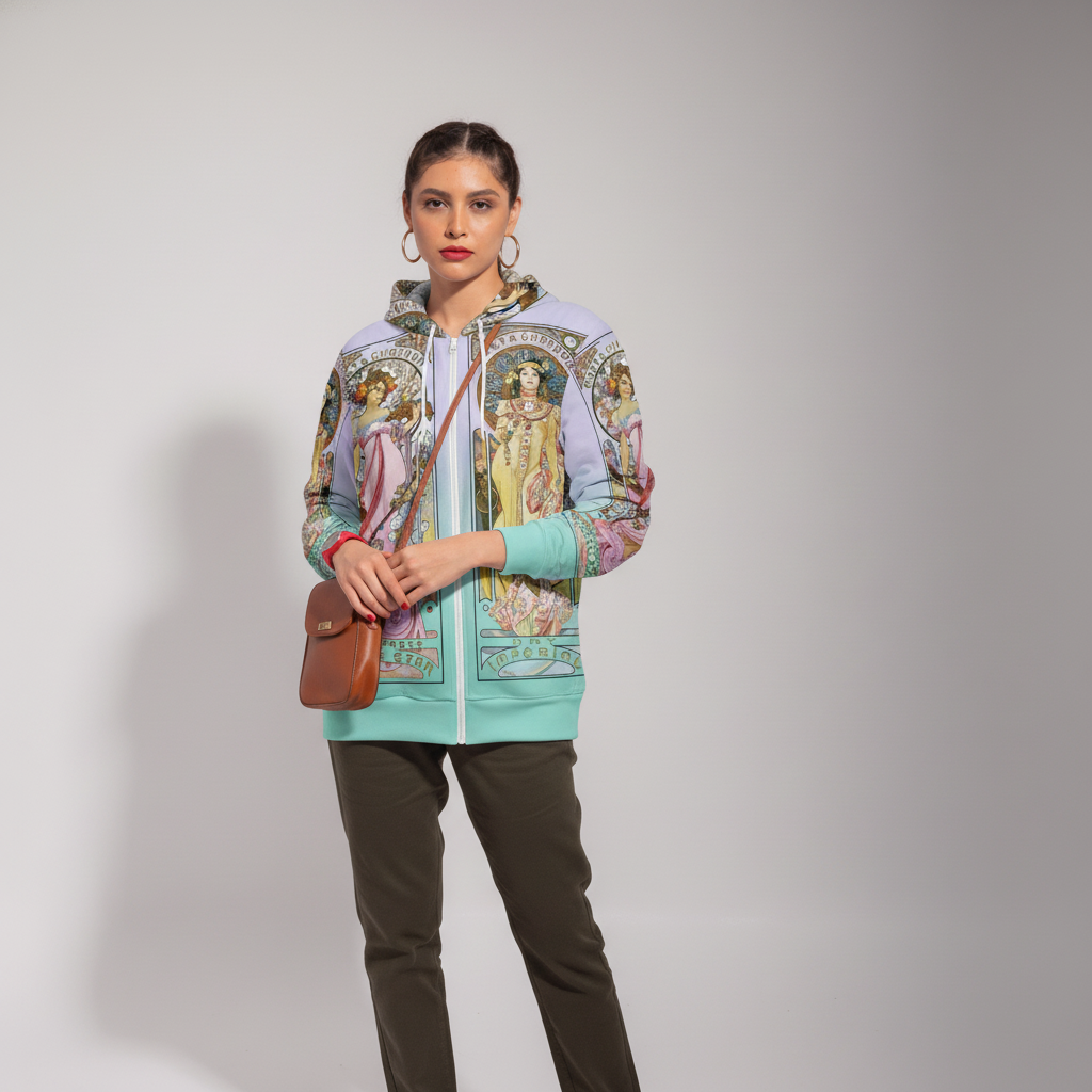 Ombre Zip Hoodie feat Art Nouveau Alphonse Mucha