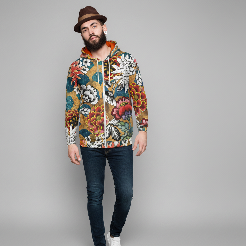 Zip Hoodie Golden Art Nouveau Print