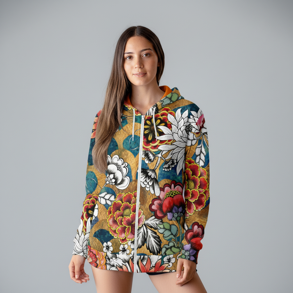 Zip Hoodie Golden Art Nouveau Print