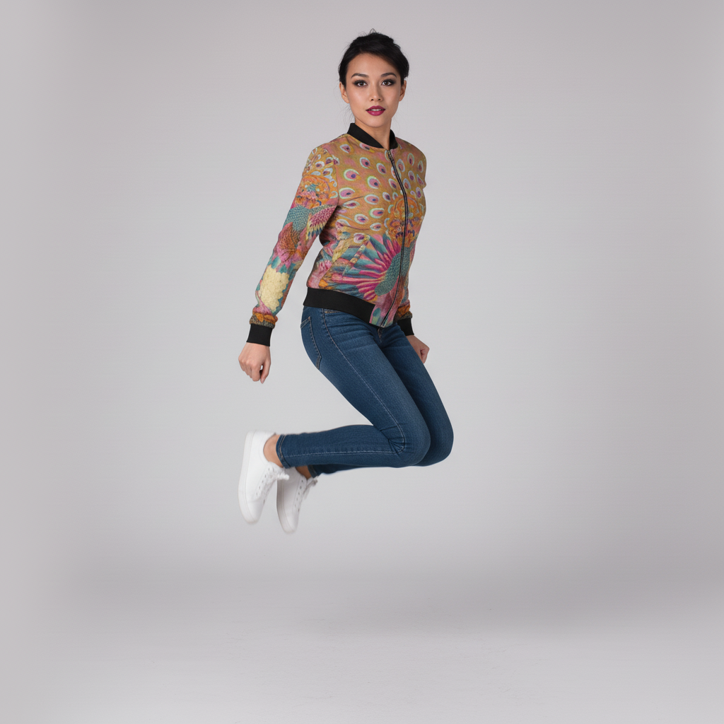 Unisex Velvet Bomber Jacket - Vintage Kimono Print