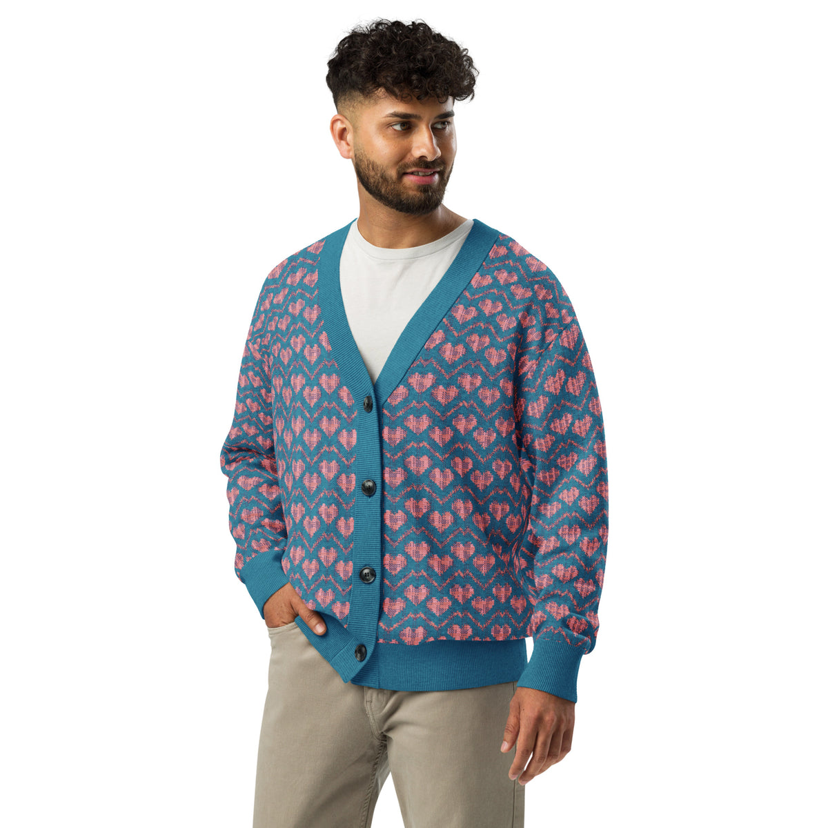 Y2K Heart Knit Cardigan – Retro 90s Style Unisex Button-Up