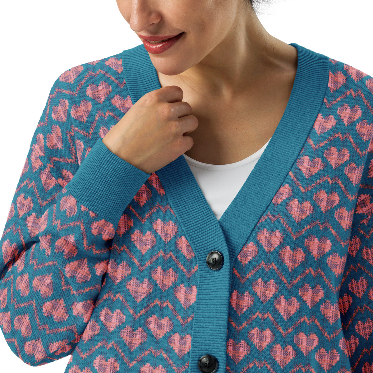 Y2K Heart Knit Cardigan – Retro 90s Style Unisex Button-Up