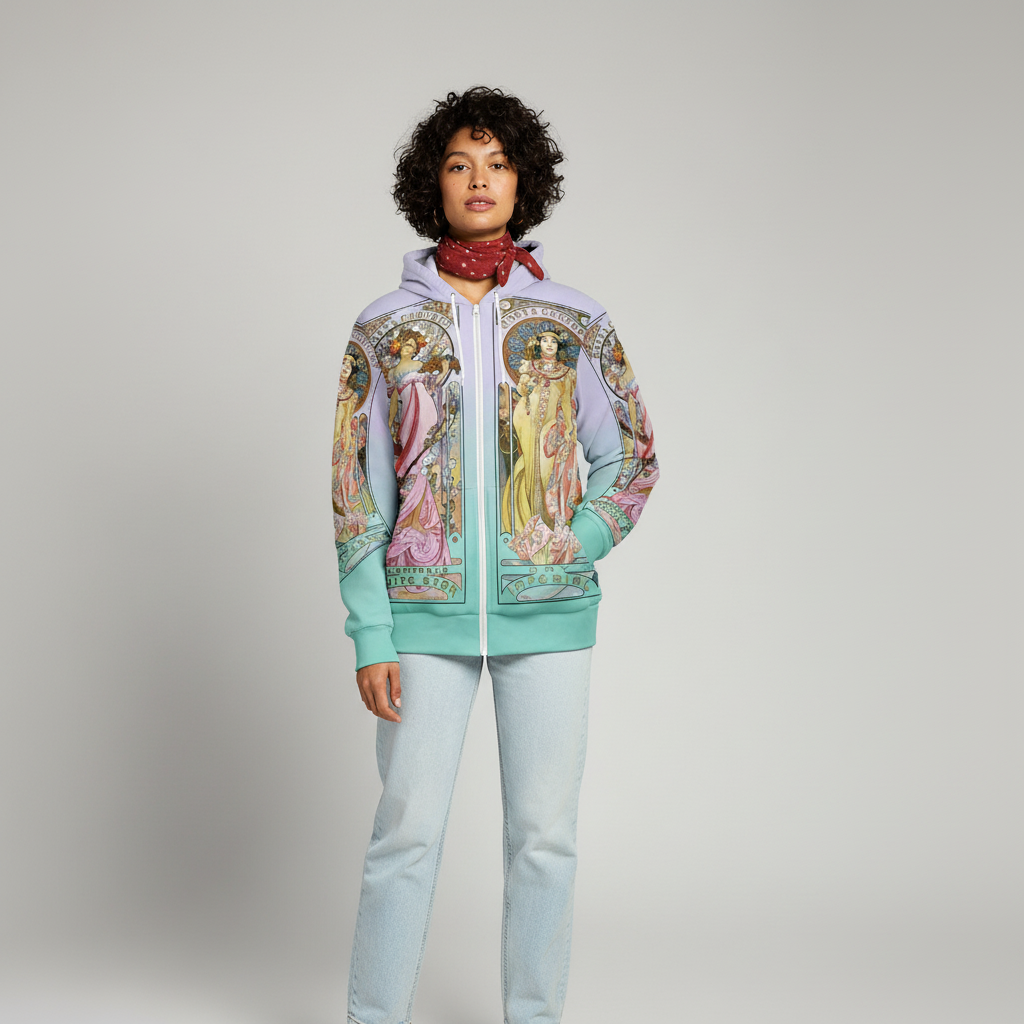 Ombre Zip Hoodie feat Art Nouveau Alphonse Mucha