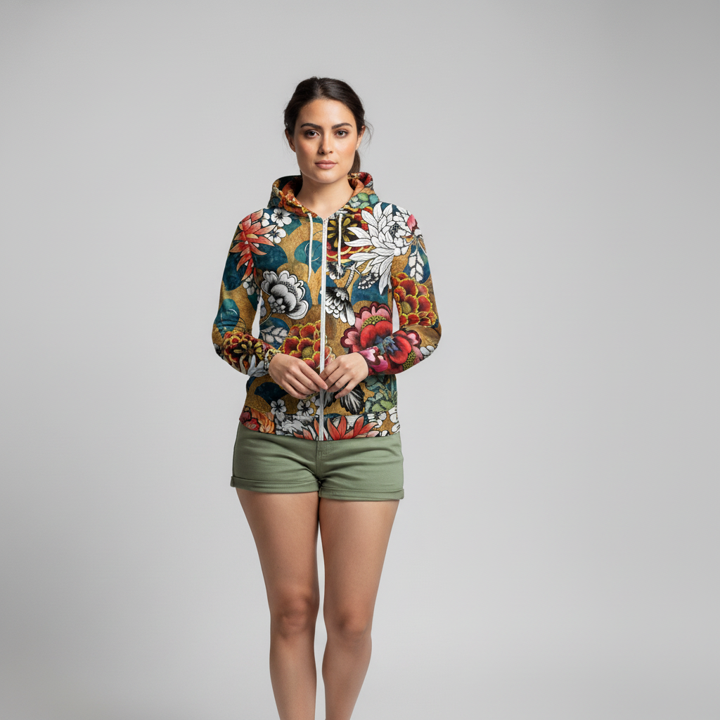 Zip Hoodie Golden Art Nouveau Print