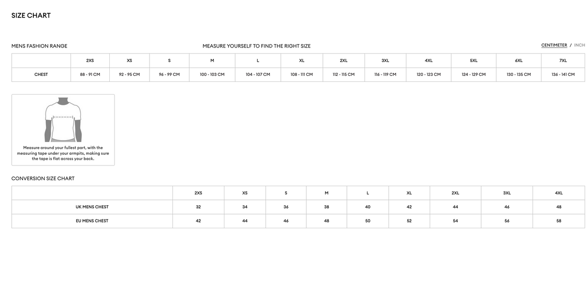 size chart Luxury shirt