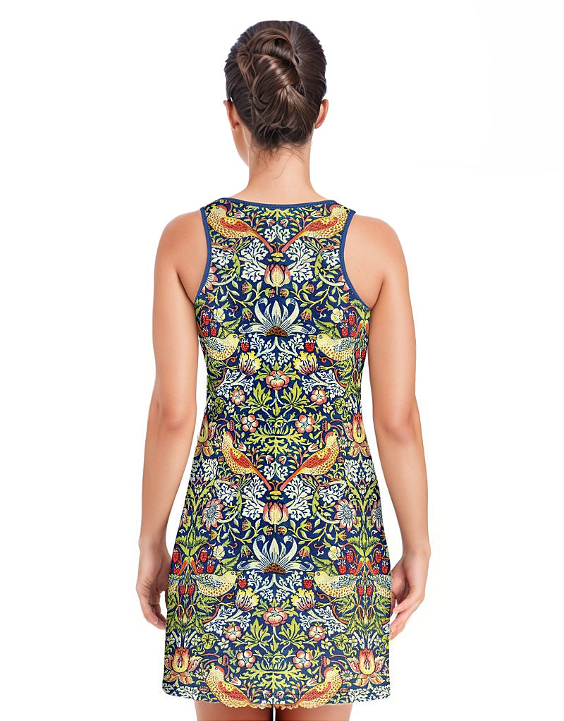 Art Nouveau A-line mini dress, William Morris "Strawberry Thieves", Plus Size Dress