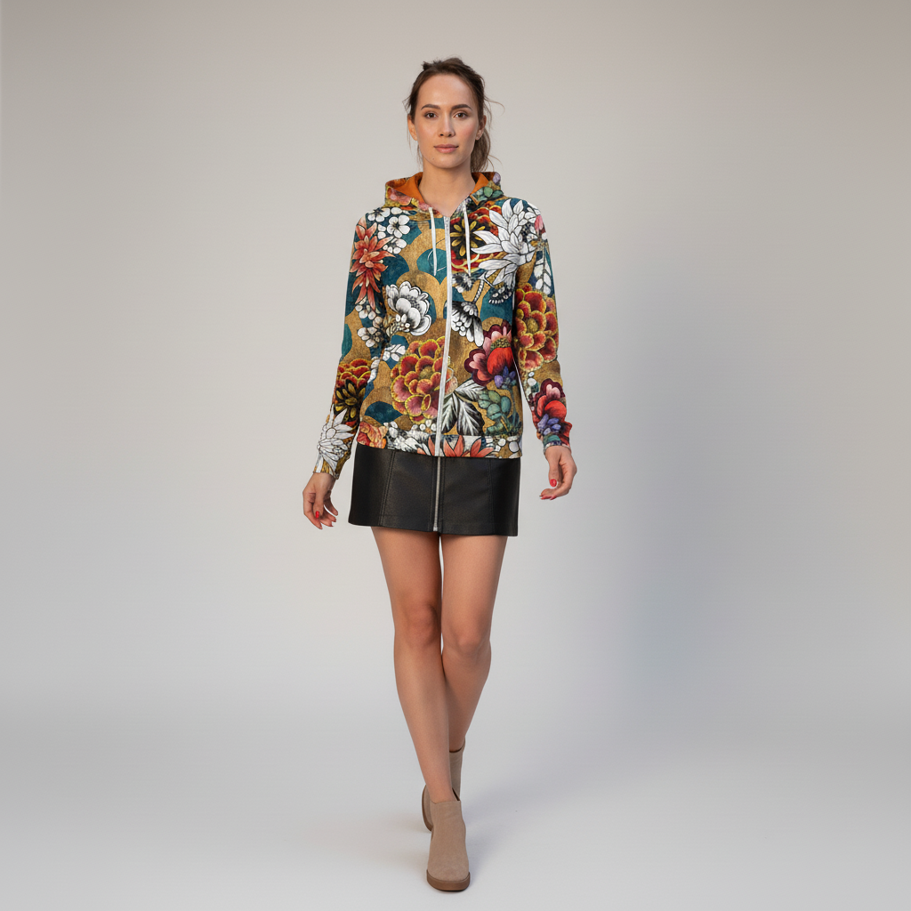 Zip Hoodie Golden Art Nouveau Print