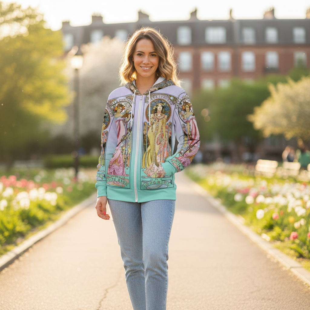 Ombre Zip Hoodie feat Art Nouveau Alphonse Mucha