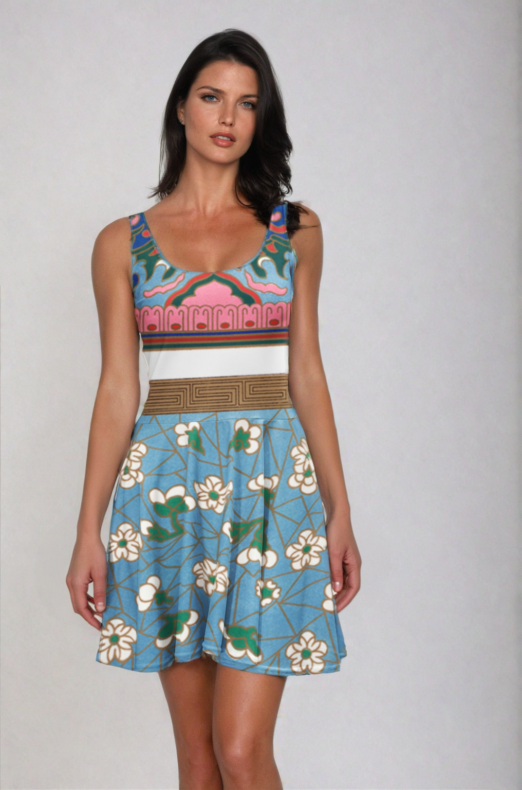 Art Nouveau Skater Dress with Vintage Art Print