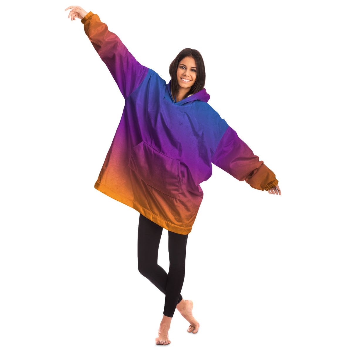Oversized snug hoodie ombre fade, red and blue
