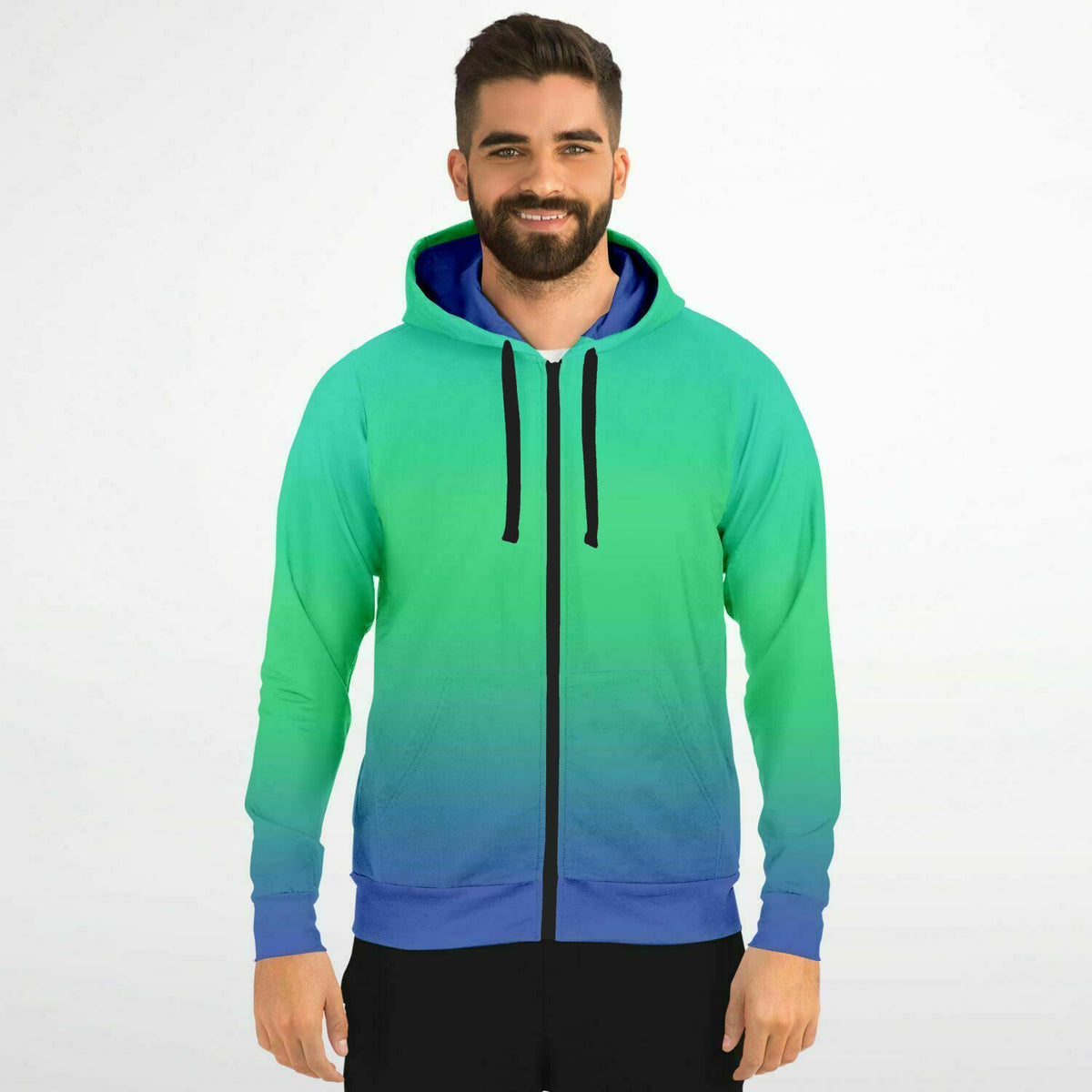 Athletic Zip-Up Hoodie - Blue Green Fade