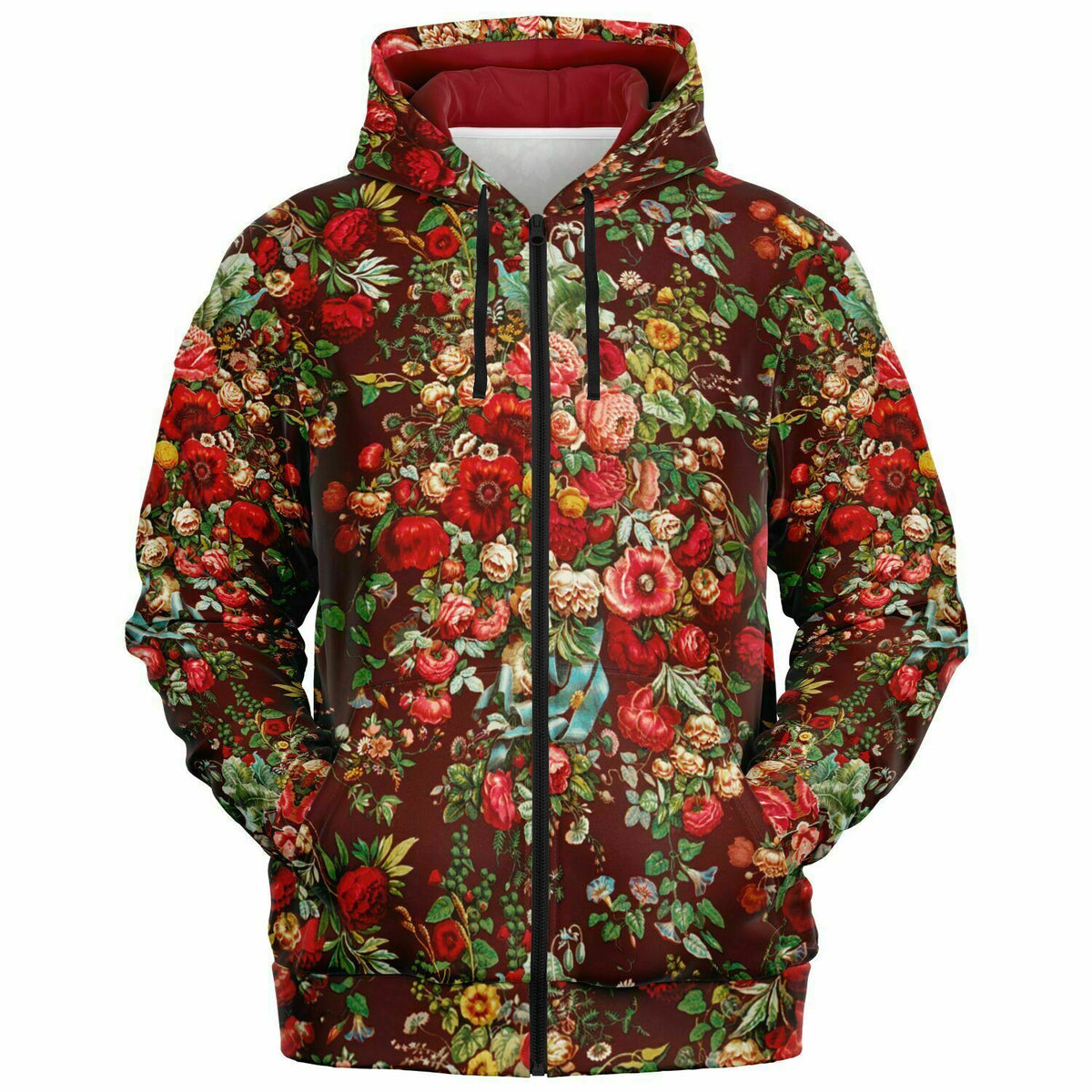 Athletic Zip-Up Hoodie - Art Nouveau Roses - Future Is Retro