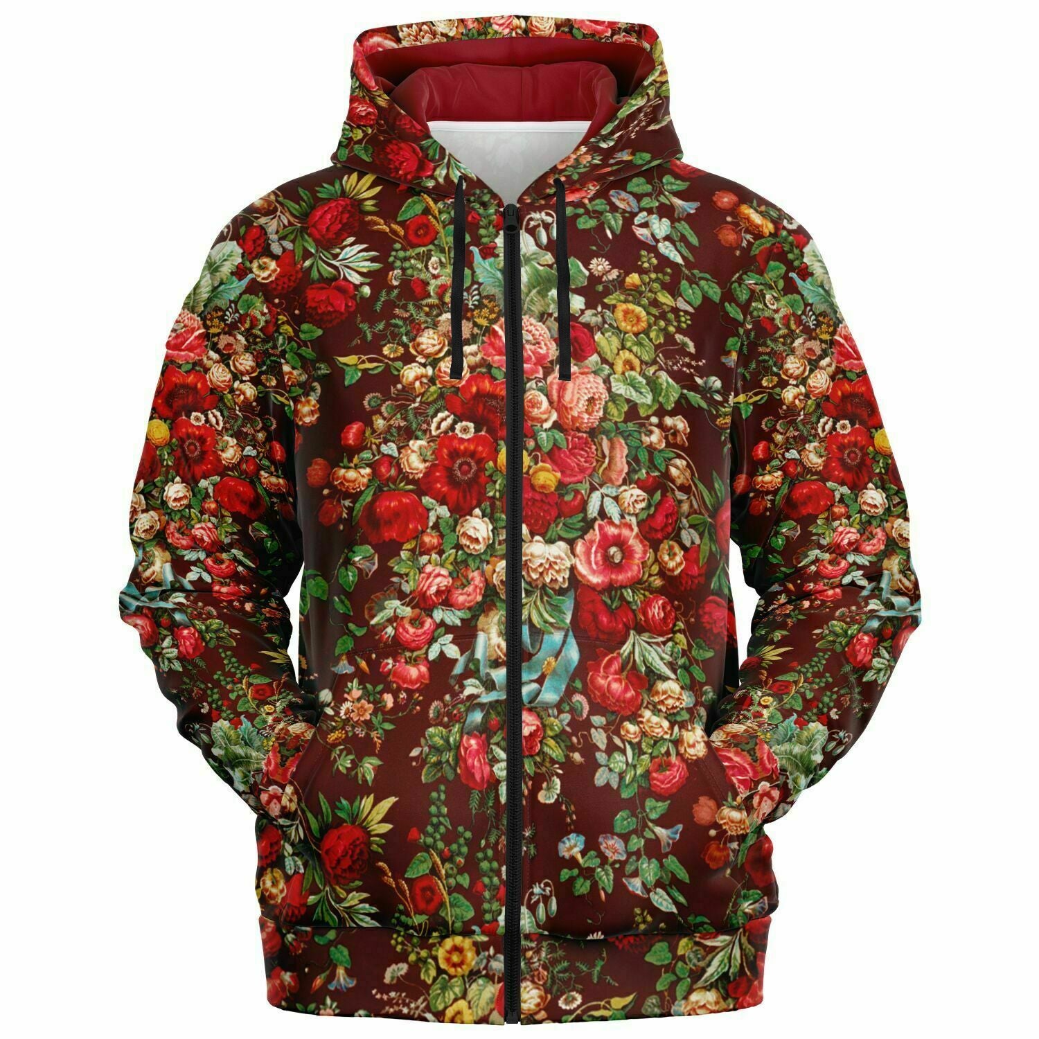 Athletic Zip-Up Hoodie - Art Nouveau Roses