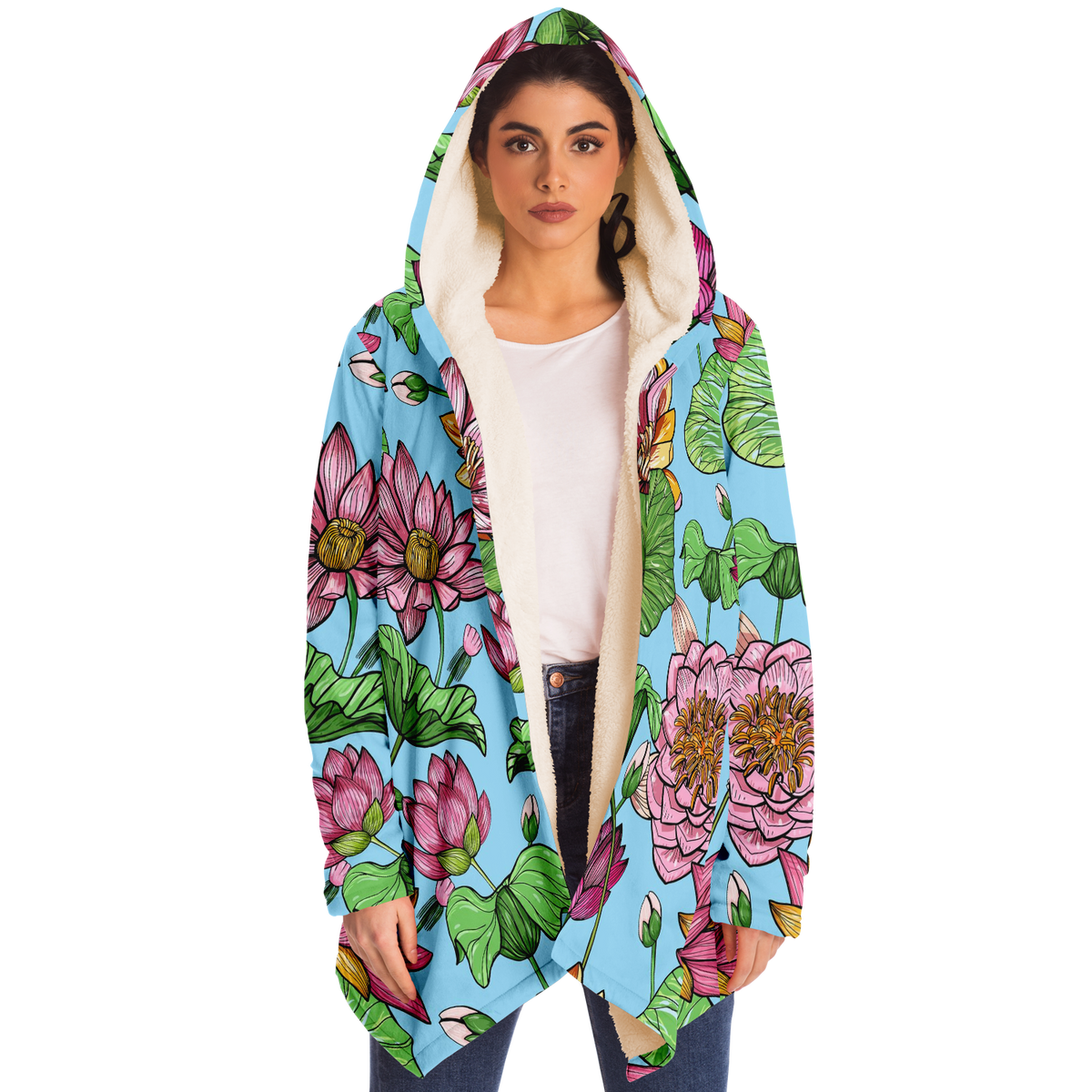 Retro Flower Unisex Hooded Microfleece Cloak (With Pockets)