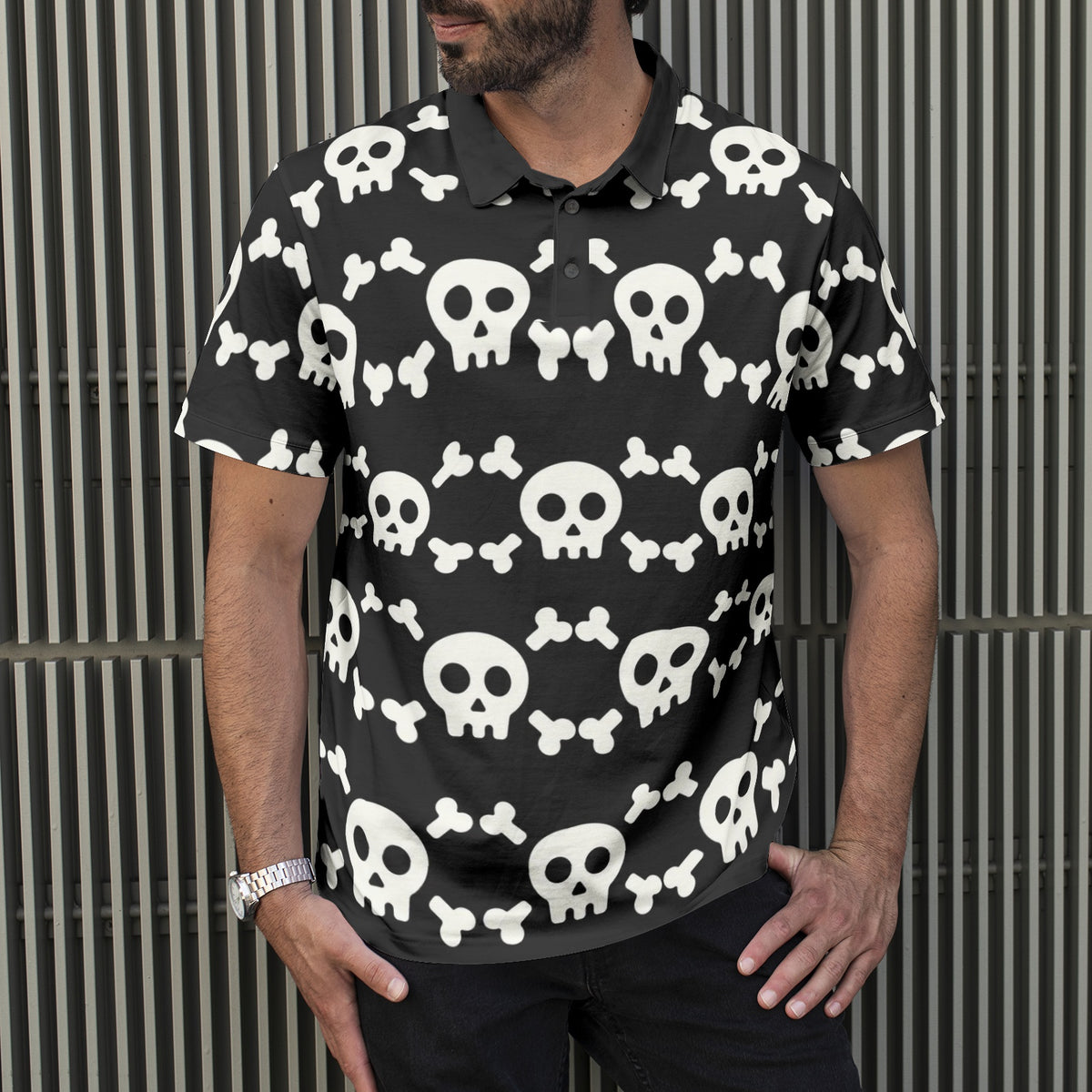 Skull and Crossbones Men&#39;s All-Over Print Polo Shirts