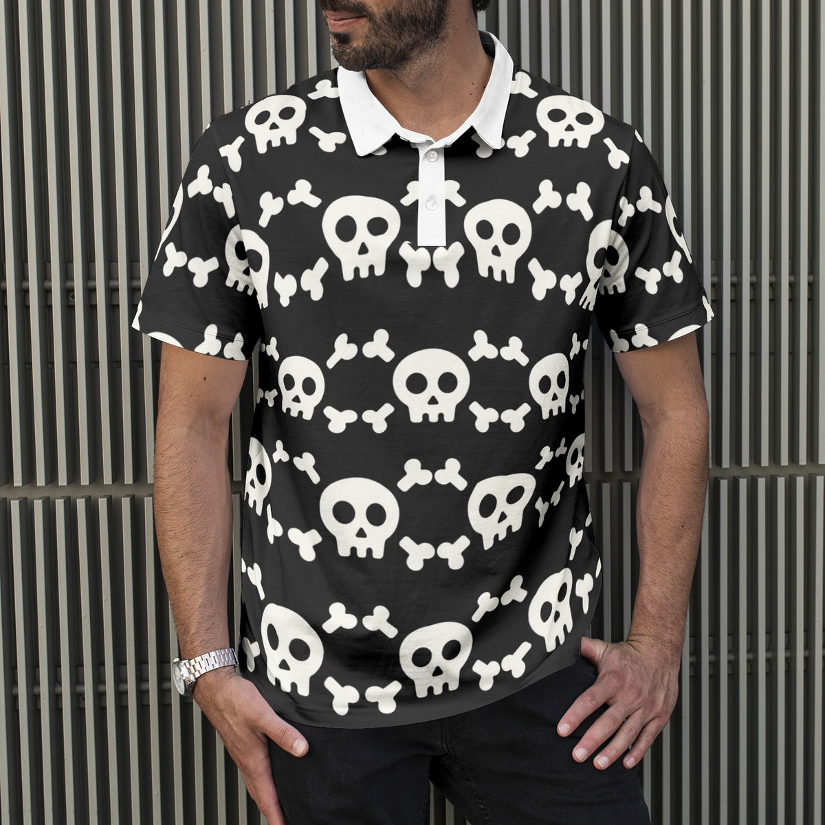 Skull and Crossbones Men&#39;s All-Over Print Polo Shirts