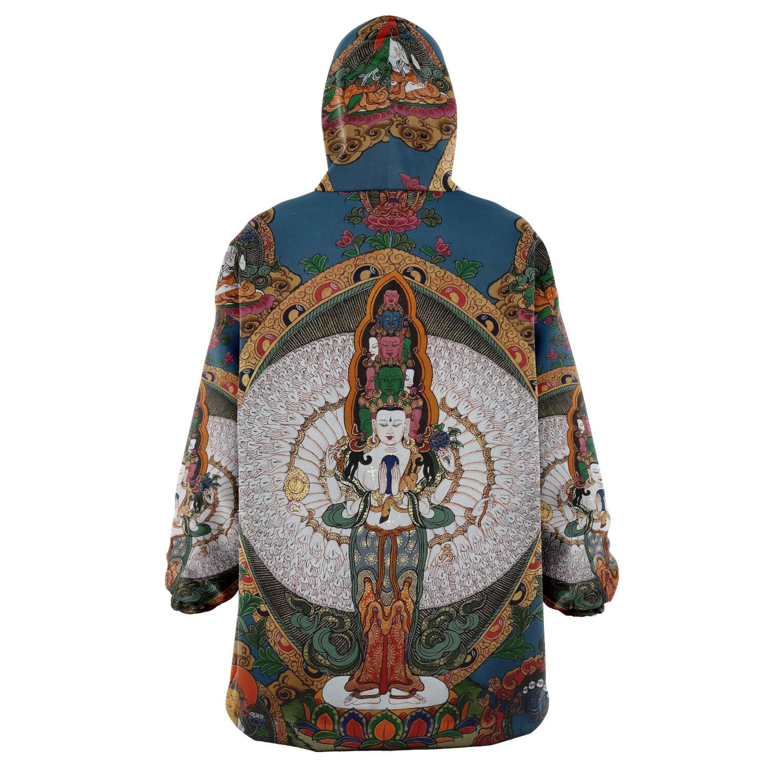 Blue Buddha Thanka Tibetan Snug Hoodie with pockets, Festival, Loungecore