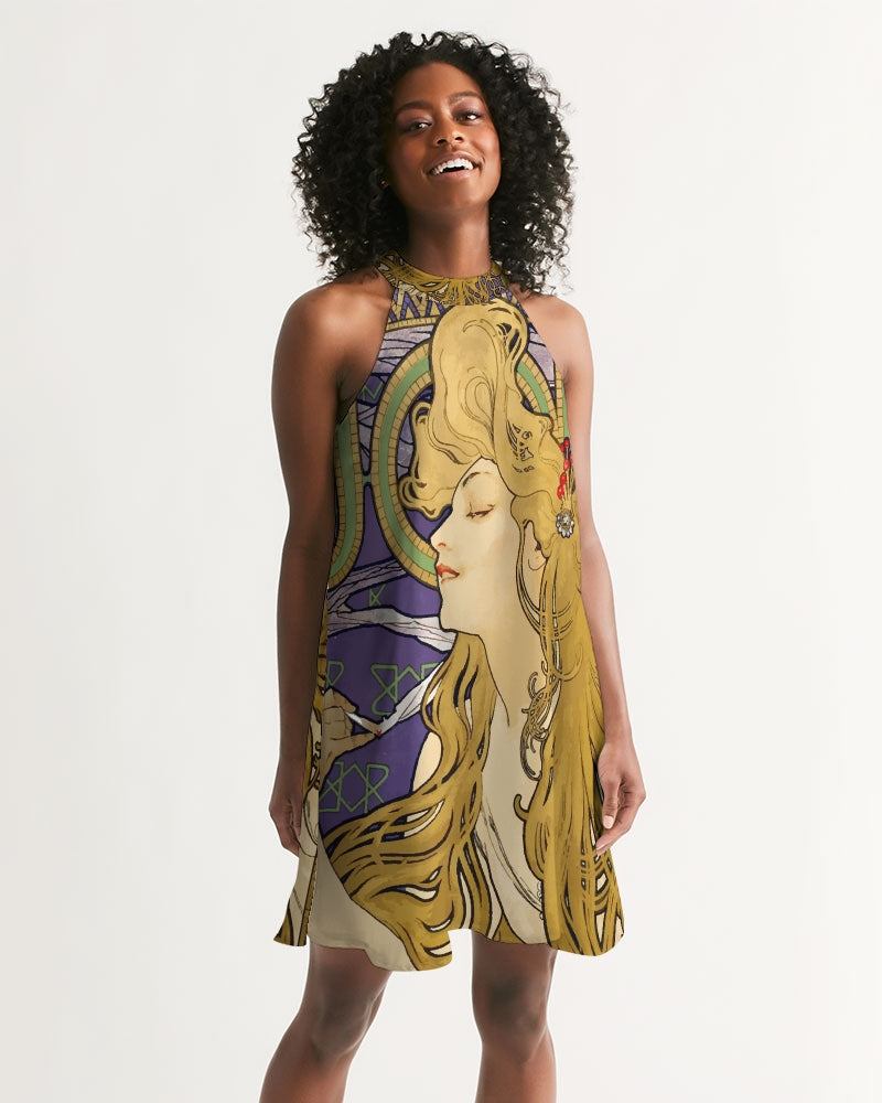 Alphonse Mucha Art Nouveau Women&#39;s Halter Dress