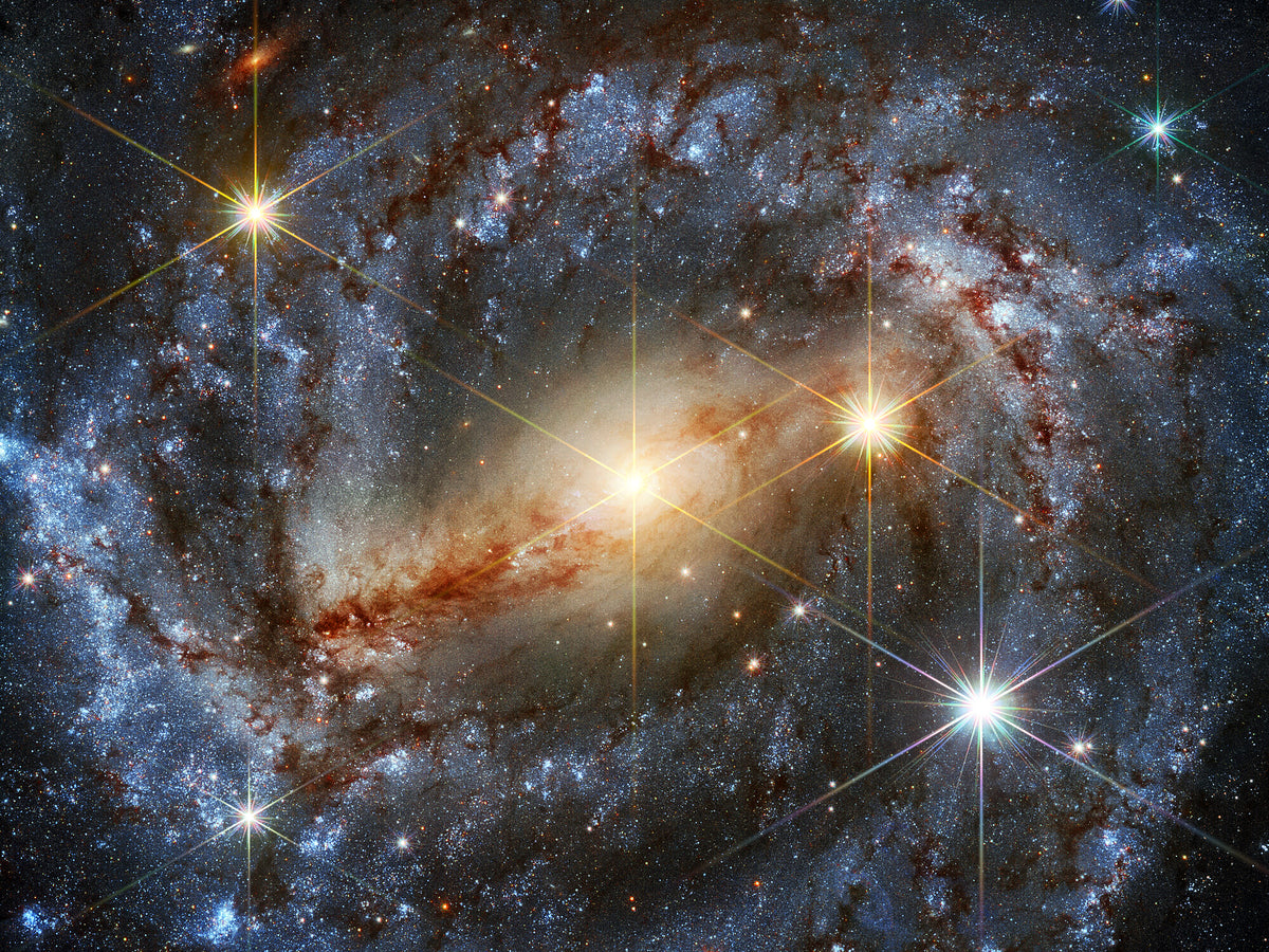 Spiral Galaxy NGC 5643 with Highlighted Stars Outer Space Image