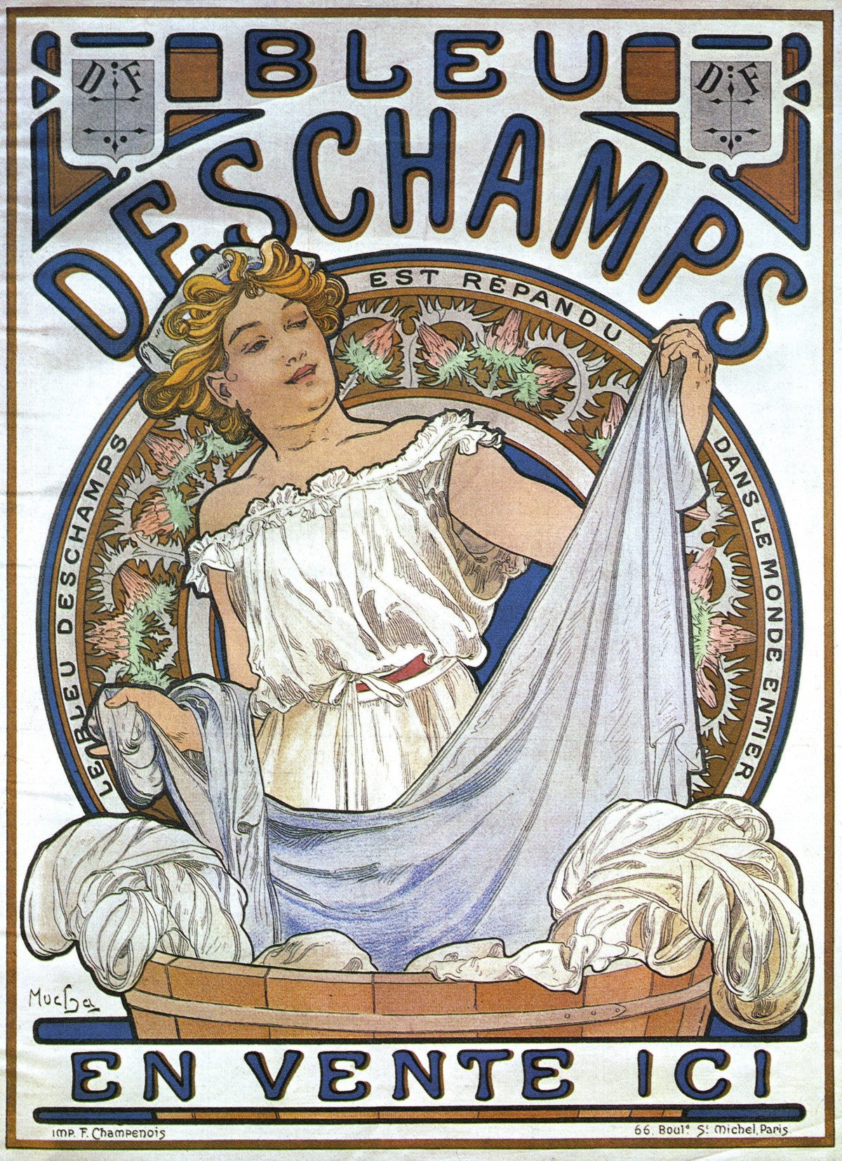Bleu Deschamps Alphonse Mucha Jugendstil Vintage Poster 1897
