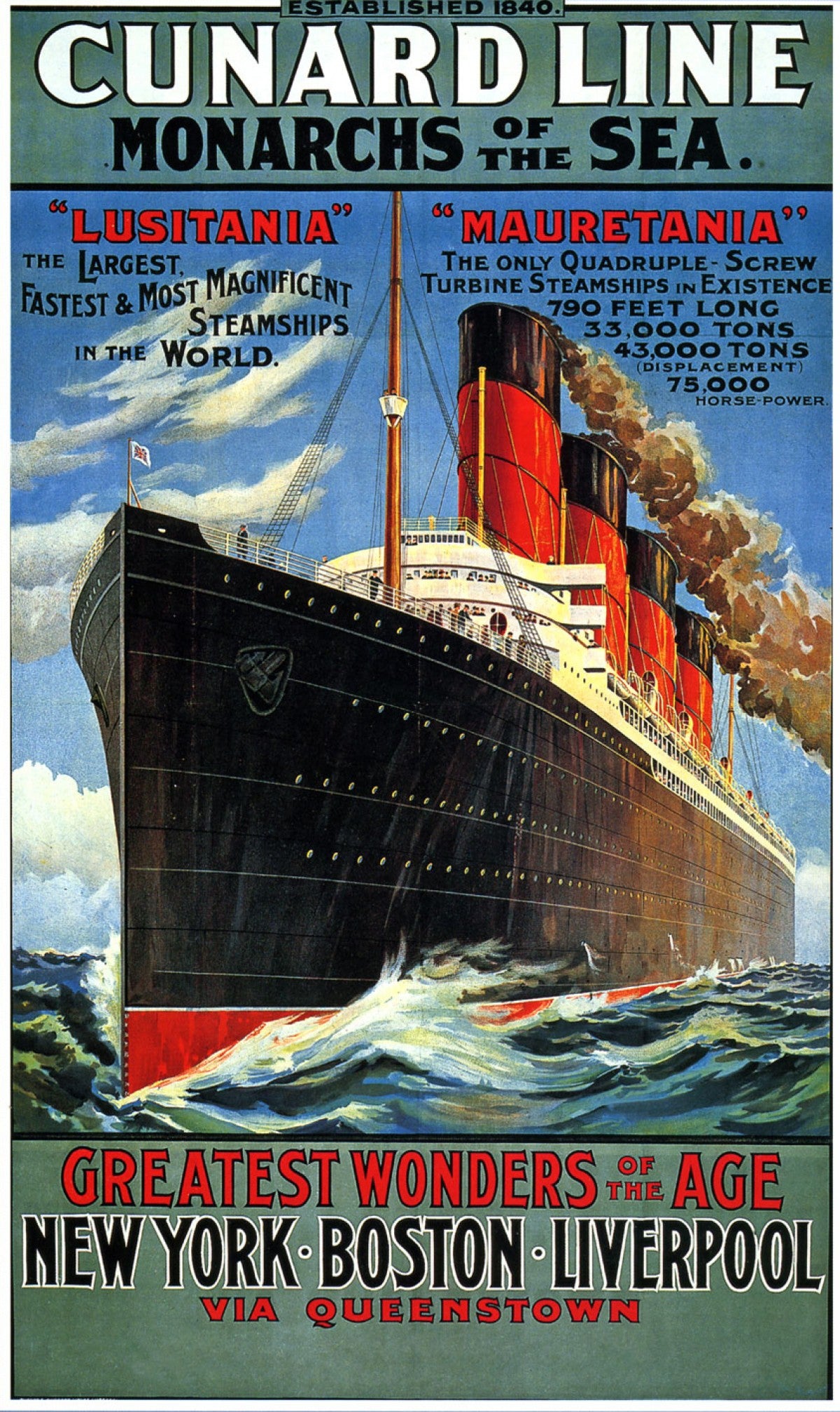 Cunard Line Monarchs of the sea vintage poster