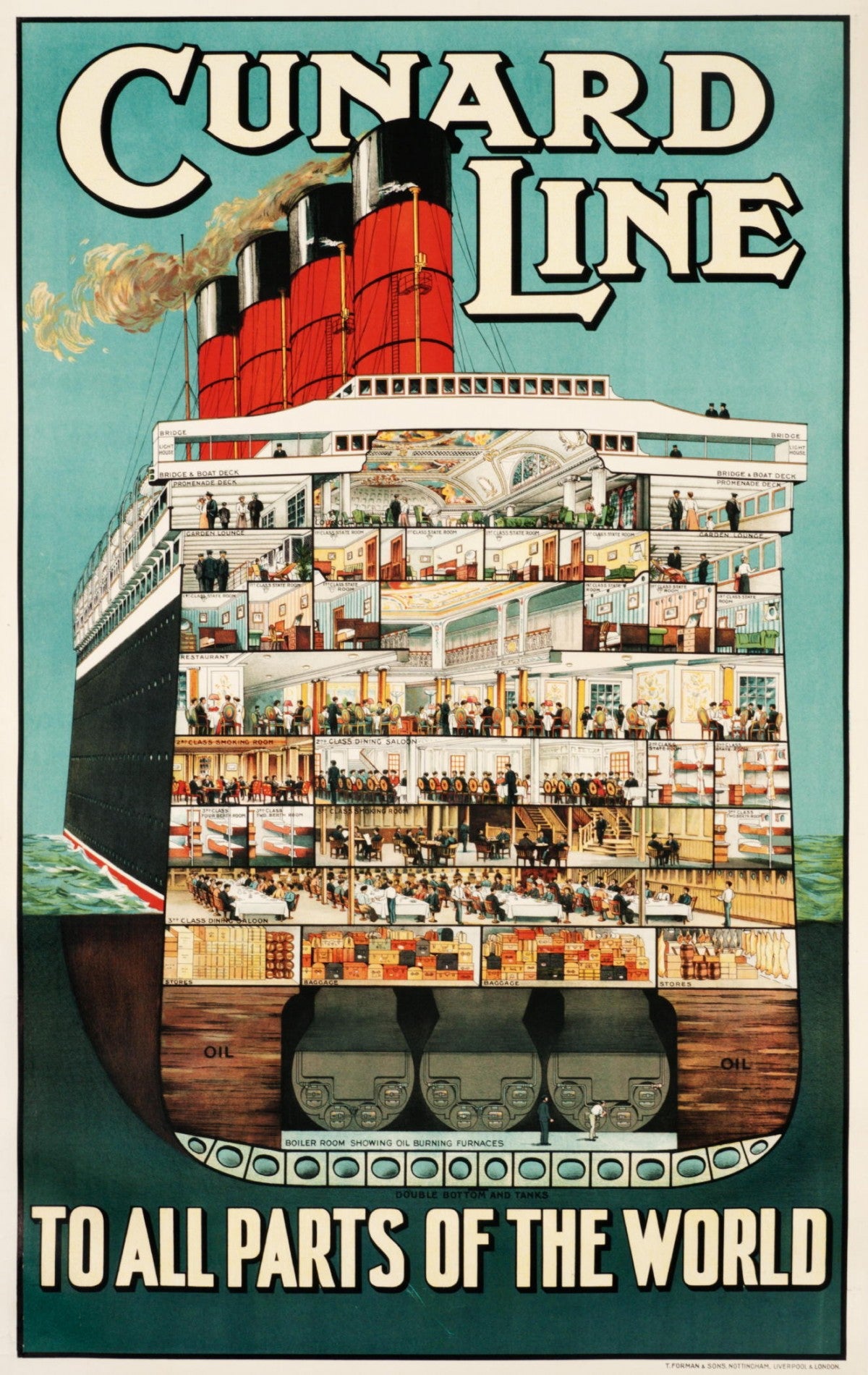 Cunard Line In alle Teile der Welt Reiseplakat