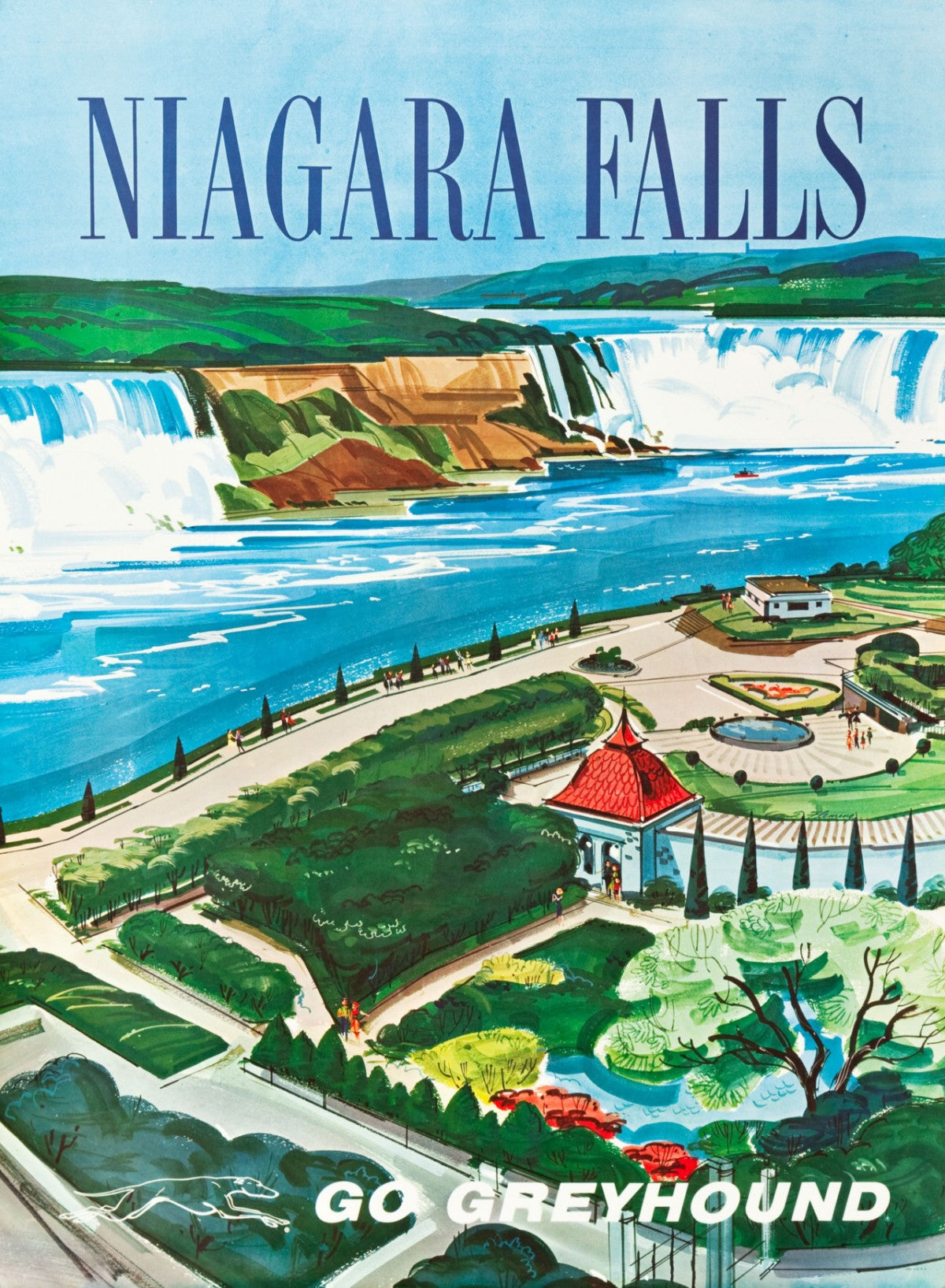Greyhound-Bus-Reiseplakat für die Niagarafälle
