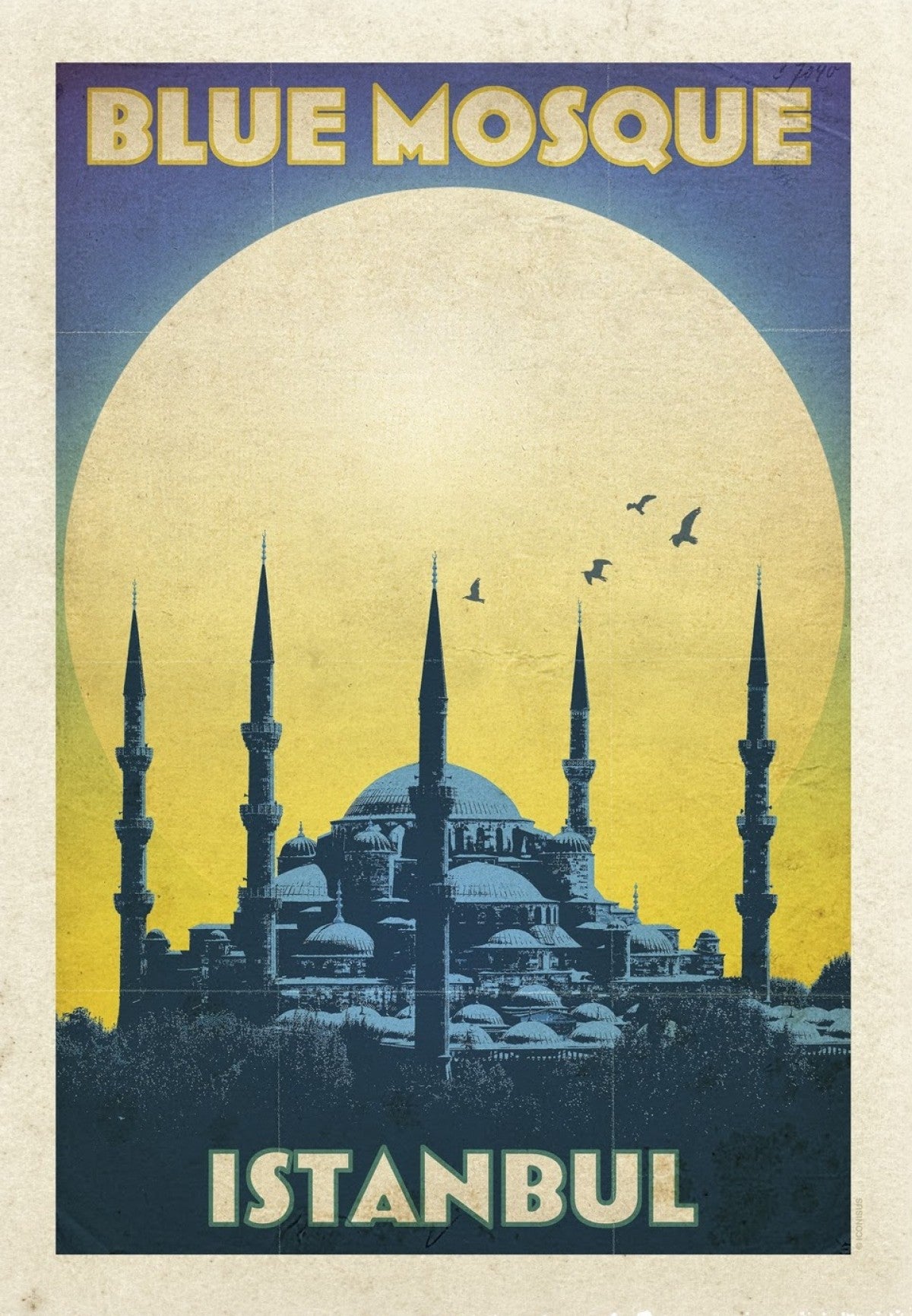 Affiche de voyage vintage de la Mosquée Bleue de Turquie à Istanbul
