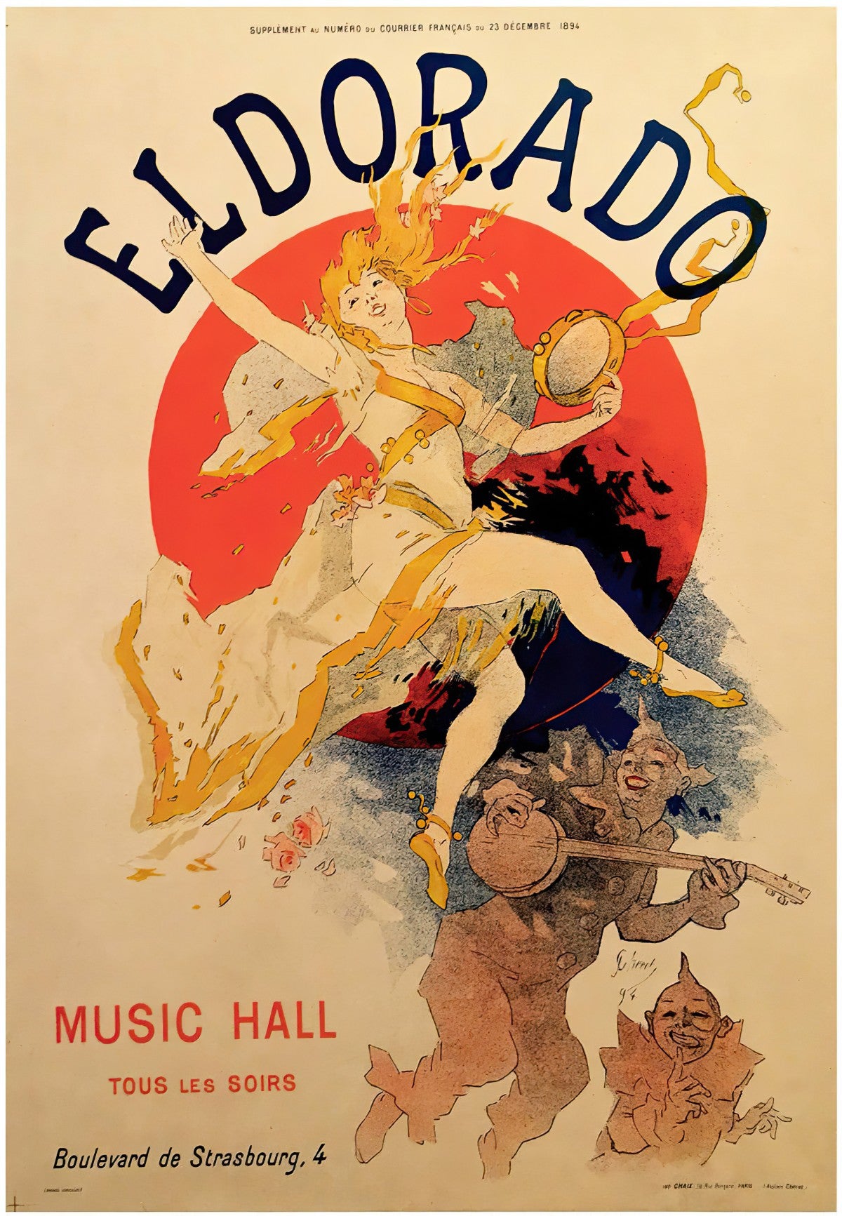 Plakat aus der Belle Epoque für die Eldorado Music Hall von Jules Cheret, 1894