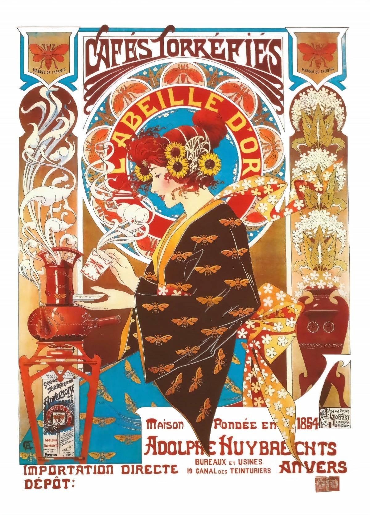 French Art Nouveau Vintage Illustration Coffee Poster