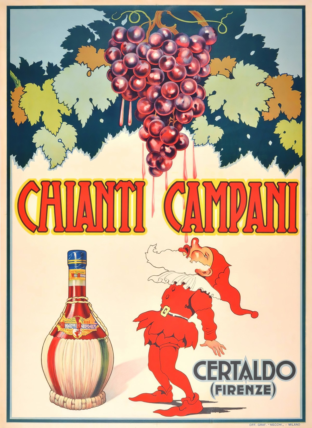 Affiche Publicitaire Originale Vintage 1940 Pour Chianti Campani