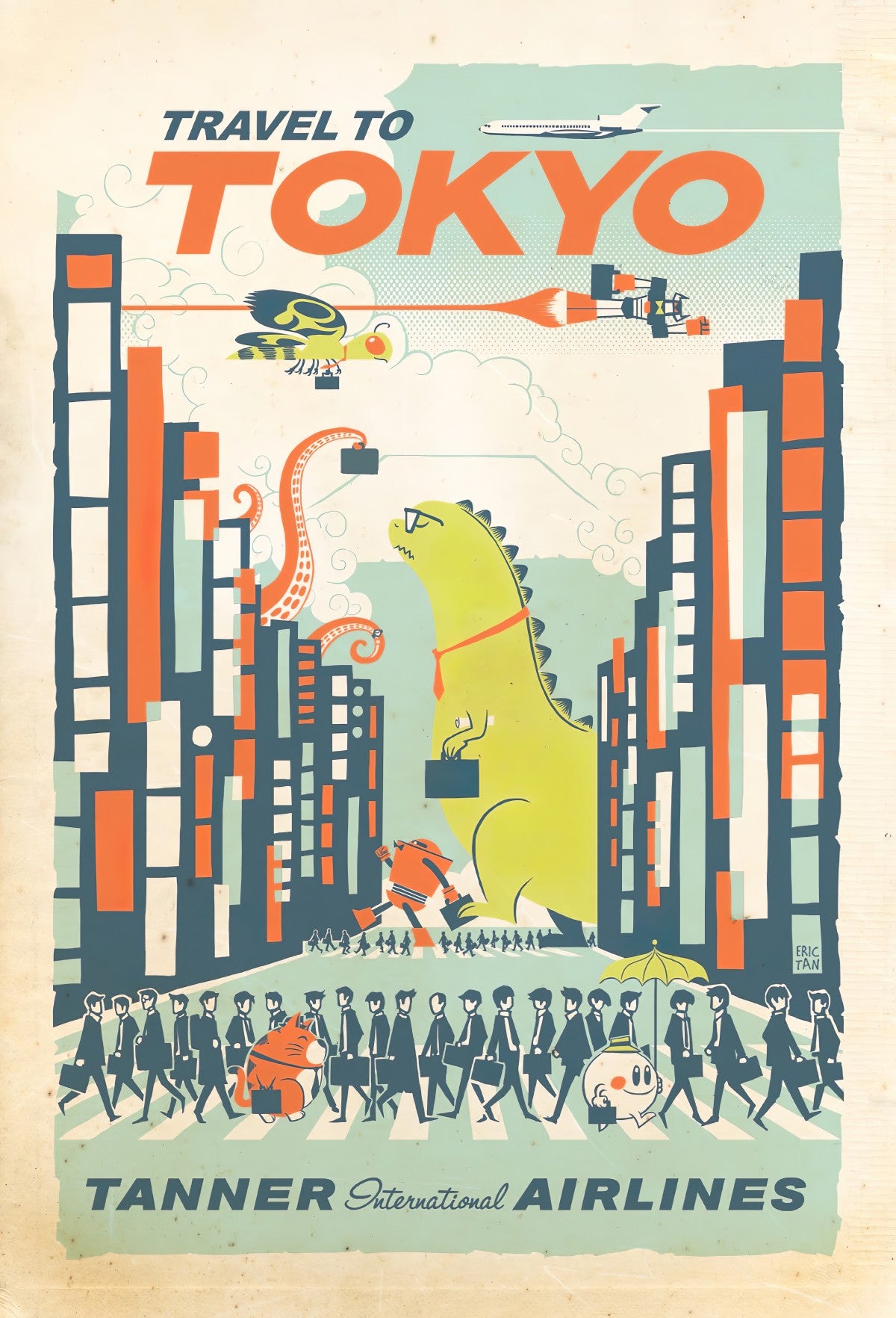Affiche Tanner International Airlines Voyage à Tokyo