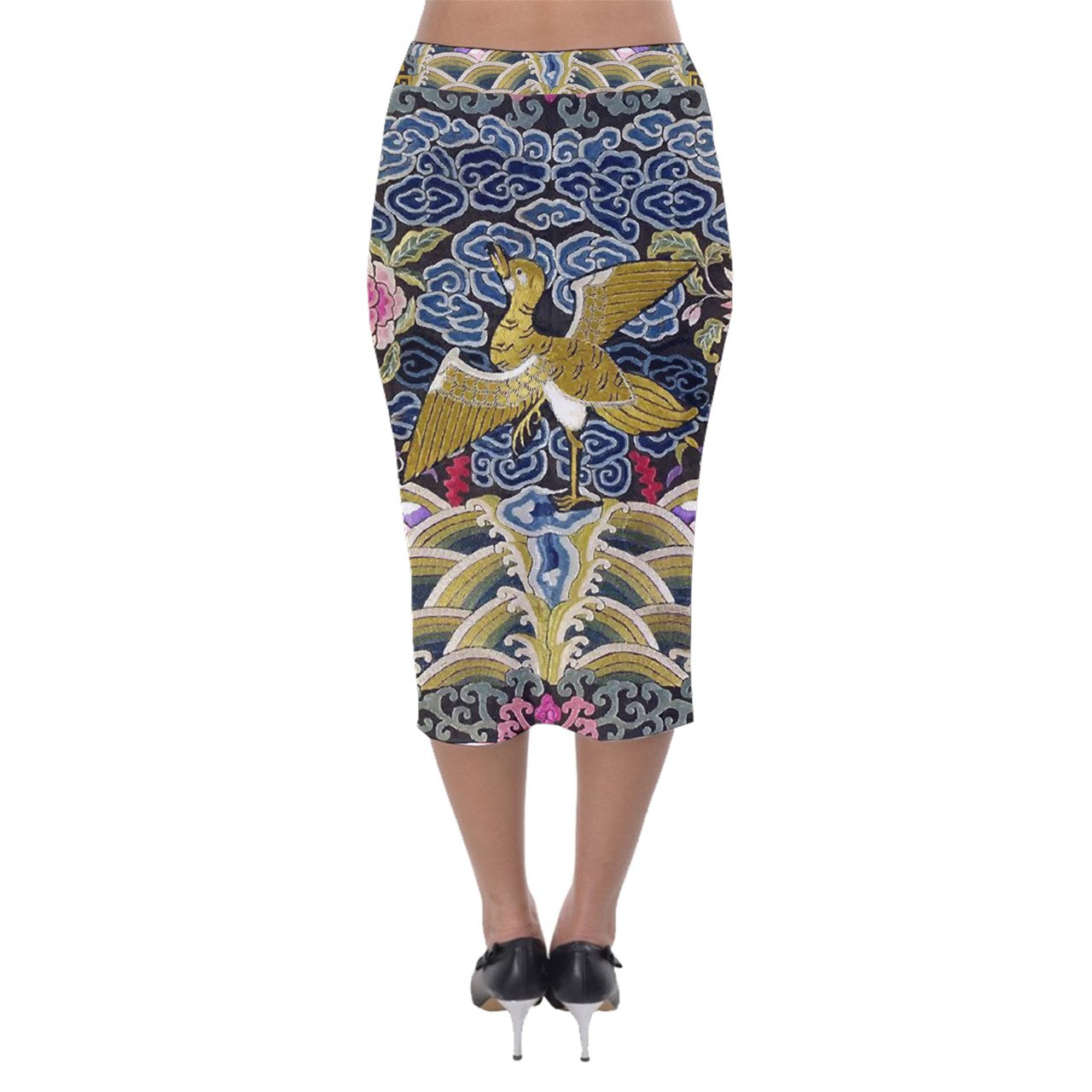 Jupe crayon mi-longue en velours textile chinois