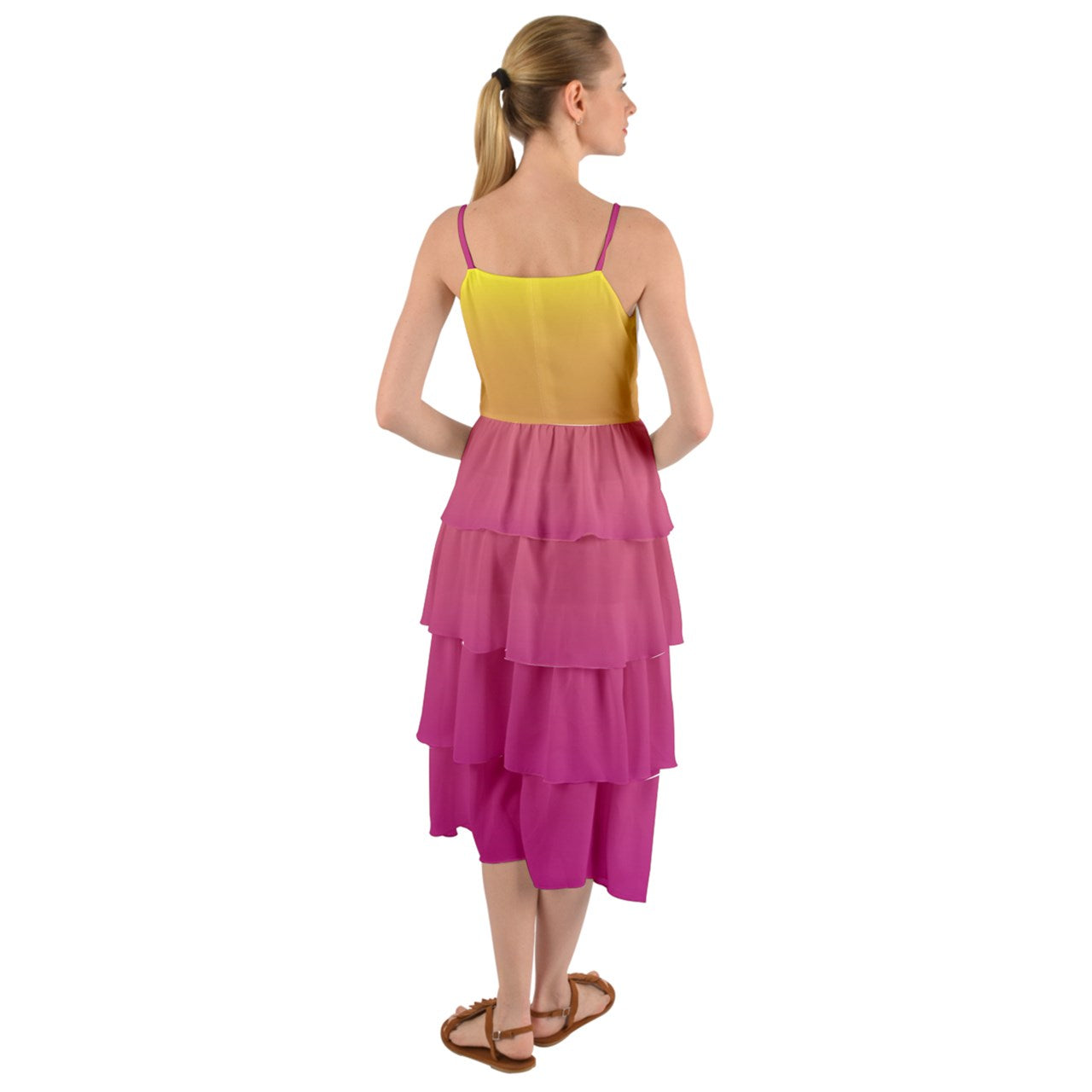 Magenta Sunset Ombre Boho Ruffle Dress: Tropical Elegance Meets Bohemian Flair