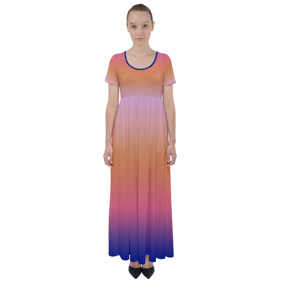 Sunset High Waist Short Sleeve Maxi Dress