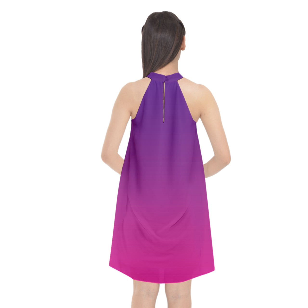 Pink Purple Fade Halter Neckline Chiffon Dress