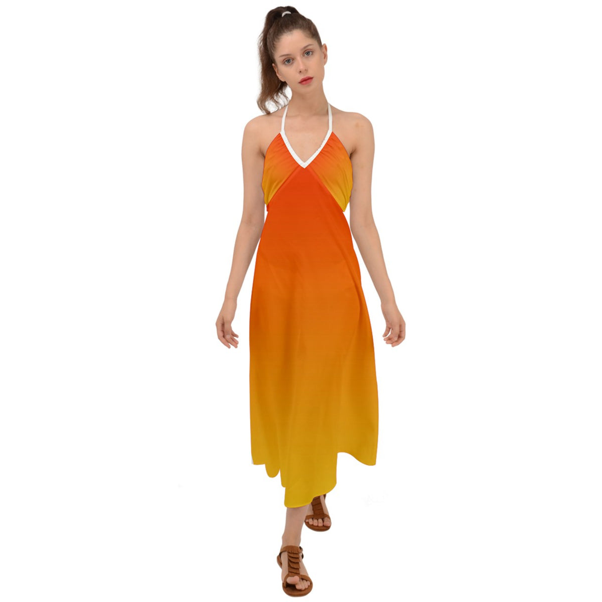 Tangerine Halter Tie Back Dress