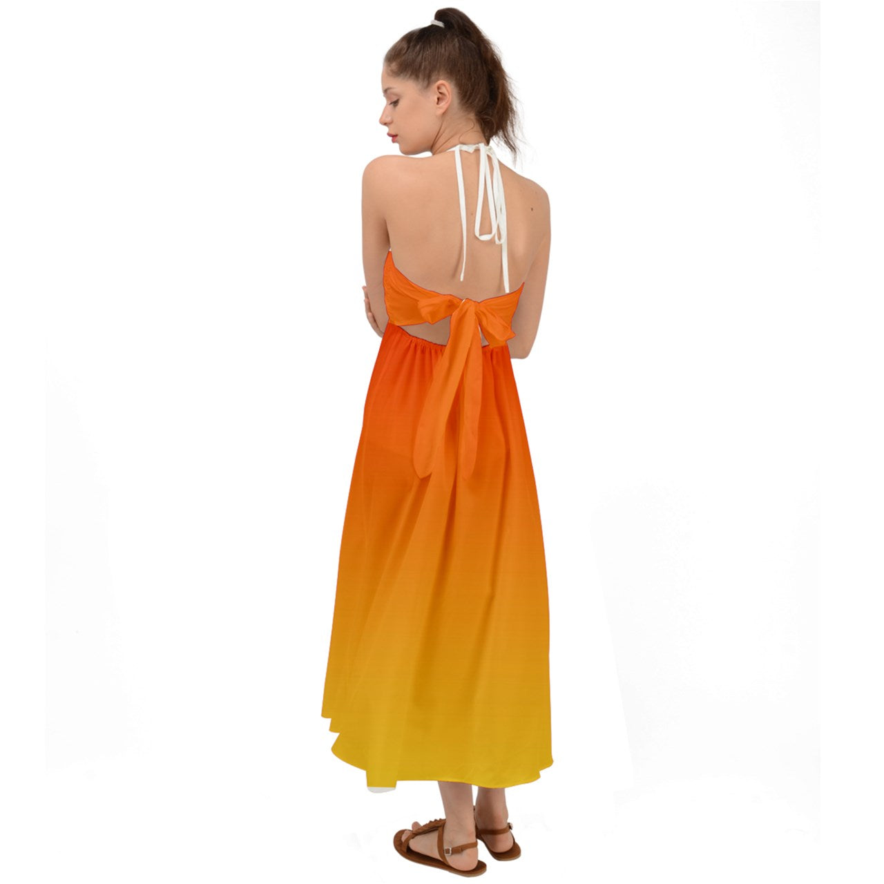 Tangerine Halter Tie Back Dress