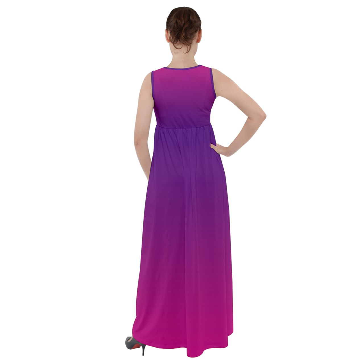 Empire Waist Velour Boho Maxi Dress Pink and Purple Ombre