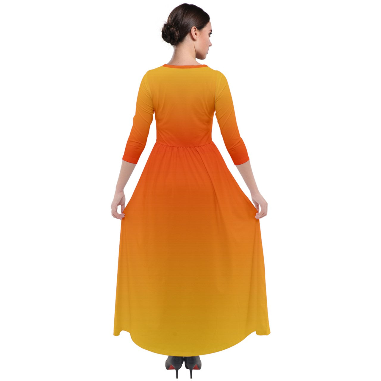 Ombre Tangerine Quarter Sleeve Maxi Velour Dress